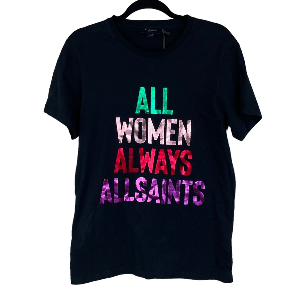 NWT All Saints Black ‘All Women Always All Saints” T-Shirt - Picture 2 of 8